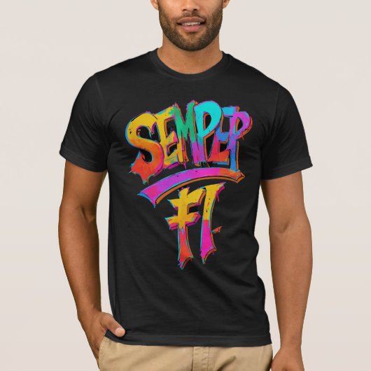Bold Semper Fi Graffiti T - Shirt Militärstolz (Vorderseite)