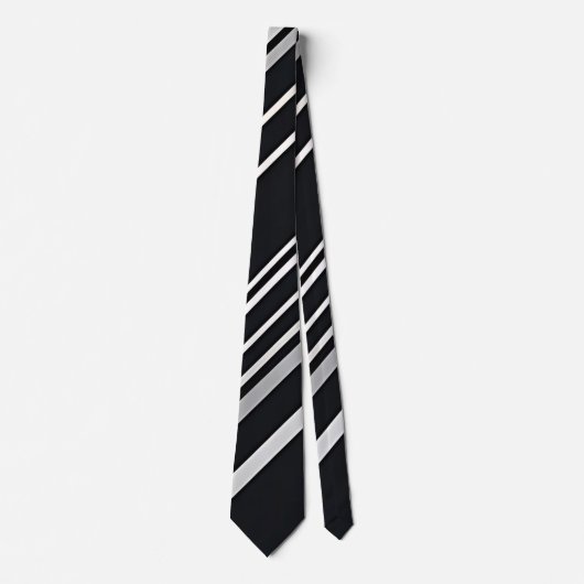 Bold Silver Stripe Black Neck Tie Krawatte (Vorderseite)