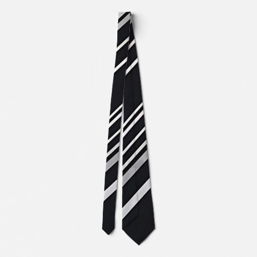 Bold Silver Stripe Black Neck Tie Krawatte (Rückseite)
