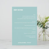 Bold Simple Aqua Blue Simple Custom Wedding Menu (Stehend Vorderseite)