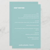 Bold Simple Aqua Blue Simple Custom Wedding Menu (Vorne/Hinten)