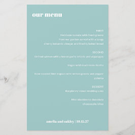 Bold Simple Aqua Blue Simple Custom Wedding Menu