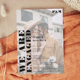 Bold simple black white photo engagement party einladung