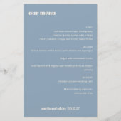 Bold Simple Dusty Blue Simple Custom Wedding Menu (Vorderseite)
