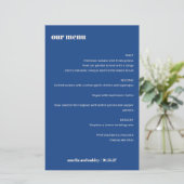 Bold Simple French Blue Simple Custom Wedding Menu (Stehend Vorderseite)