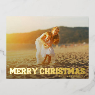 BOLD Simple Fun Frohe Weihnachtsfamilie Gold Foto Folien Feiertagspostkarte