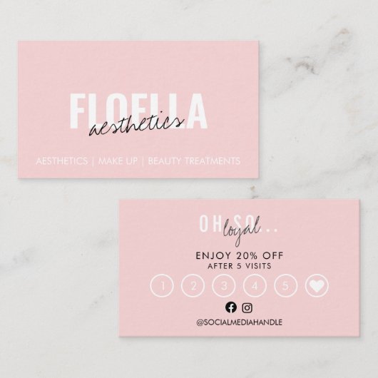 Bold Simple Hübsch Pink Script Beauty Loyalty Visitenkarte (Vorne/Hinten)