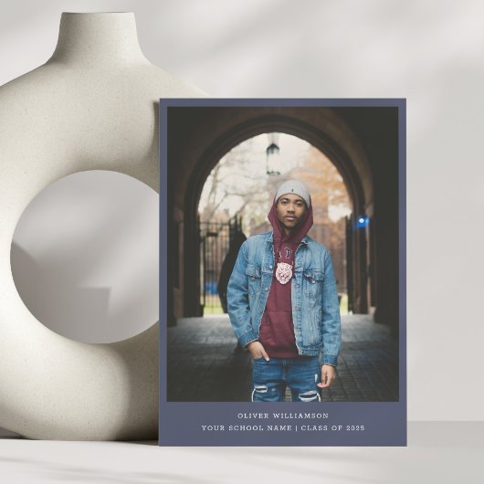 Bold Simple Navy Blue Modern Foto Abschluss Ankündigung