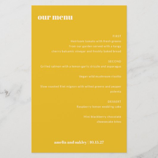 Bold Simple Yellow Simple Custom Wedding Menu (Vorderseite)