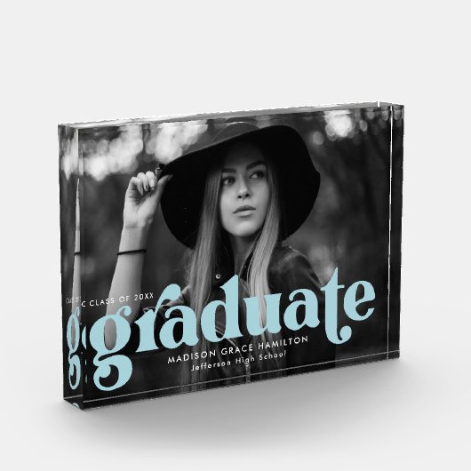 Bold Sky Blue Typografy Abschluss Fotoblock (Links)