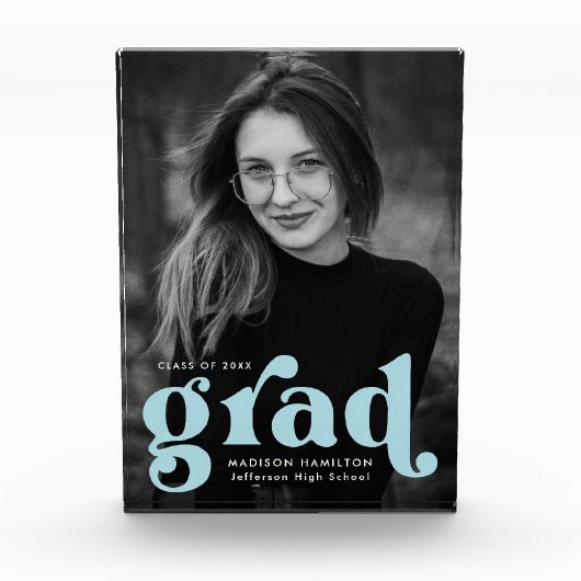 Bold Sky Blue Typografy Abschluss Fotoblock (Vorderseite)