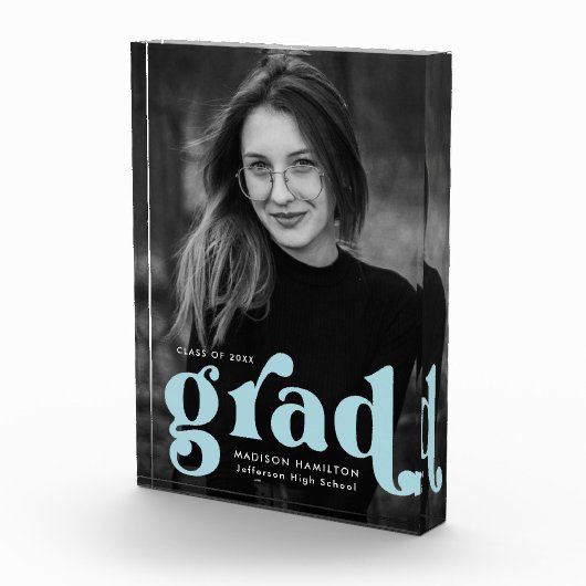 Bold Sky Blue Typografy Abschluss Fotoblock (Rechts)