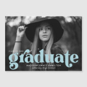 Bold Sky Blue Typografy Foto Abschluss Magneteinladung (Vorderseite)