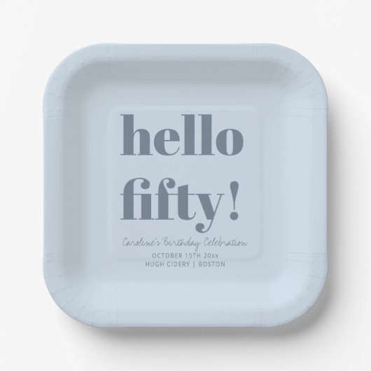 Bold Soft Blue Modern 50th Birthday Custom Pappteller (Vorderseite)