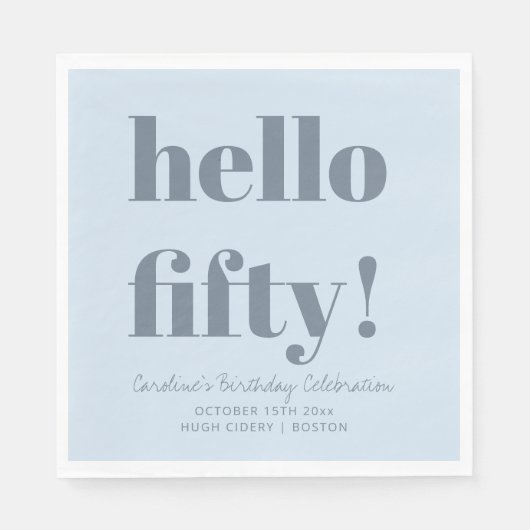 Bold Soft Blue Modern 50th Birthday Custom Serviette (Vorderseite)
