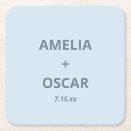 Bold Soft Blue Modern Wedding Names Date Custom Rechteckiger Pappuntersetzer