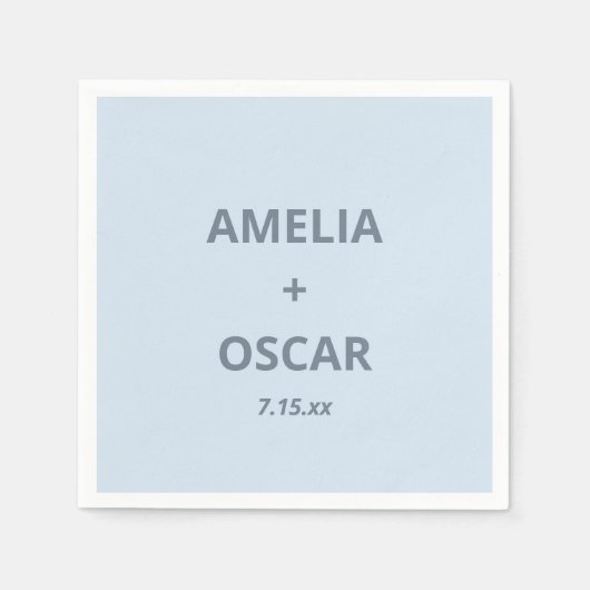 Bold Soft Blue Modern Wedding Names Date Custom Serviette (Vorderseite)