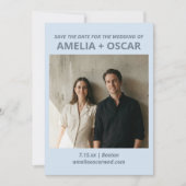 Bold Soft Blue Photo Modern Typography Wedding Save The Date (Vorderseite)