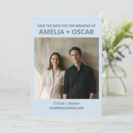 Bold Soft Blue Photo Modern Typography Wedding Save The Date