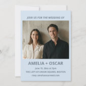 Bold Soft Blue Photo Modern Wedding Typography Einladung (Vorderseite)