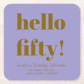 Bold Soft Purple Modern 50th Birthday Custom Rechteckiger Pappuntersetzer (Vorderseite)