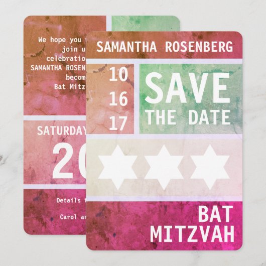 Bold Star von David Bat Mitzvah Save the Date (Vorne/Hinten)