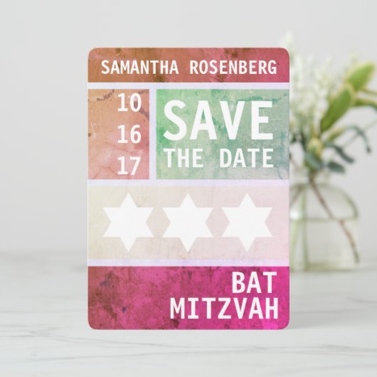 Bold Star von David Bat Mitzvah Save the Date (Stehend Vorderseite)