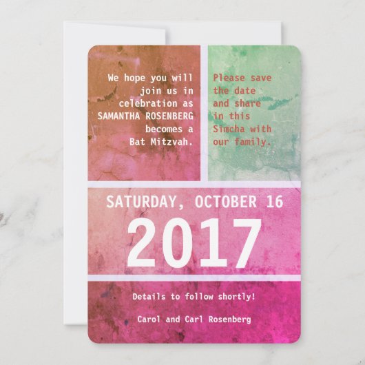 Bold Star von David Bat Mitzvah Save the Date (Rückseite)