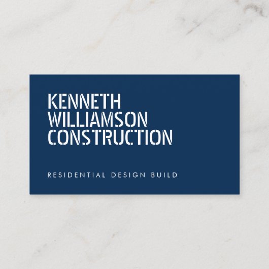 Bold Stenciled Blue Construction Business Card Visitenkarte (Vorderseite)
