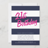 BOLD STRIPED Geburtstagsparty INVITE blauen Rosa Einladung (Vorderseite)