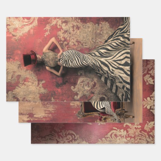 Bold Stripes Zebra Print Dark Circus Damask Patina Geschenkpapier Set (Set)