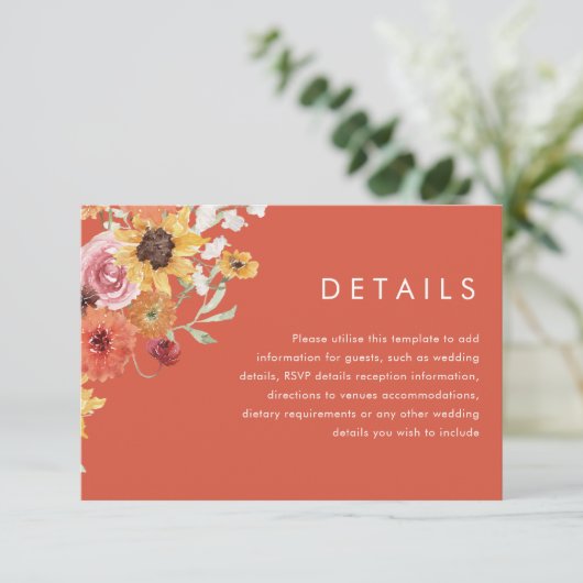 Bold Summer Floral Modern Wedding Details Begleitkarte (Stehend Vorderseite)