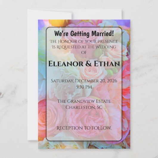 Bold Summer Garden Floral Bright Photo Wedding Einladung (Vorderseite)