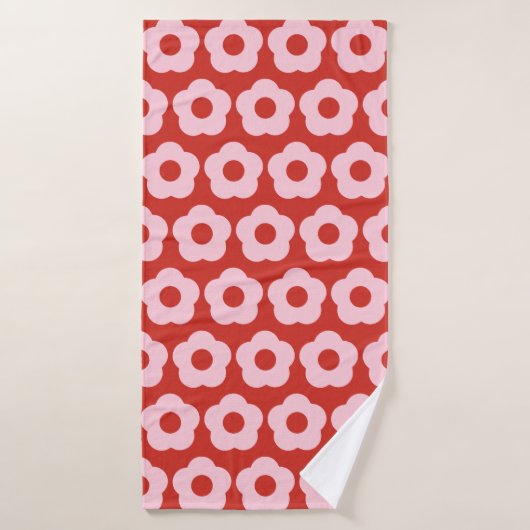Bold Summer Red and Pink Floral Pattern Retro Badehandtuch (Badehandtuch)
