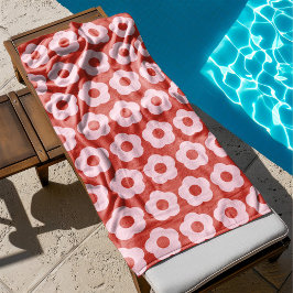 Bold Summer Red and Pink Floral Pattern Retro Badehandtuch