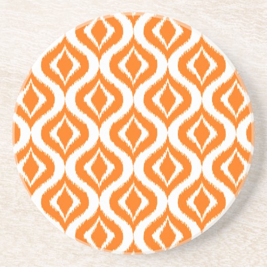 Bold Summery Orange Ikat Ogee Art Pattern Sandstein Untersetzer (Vorne)