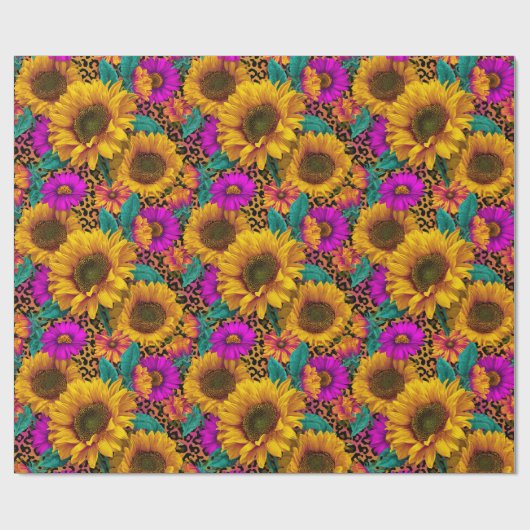 Bold Sunflower & Leopard Wrapping Paper Geschenkpapier (Flach)