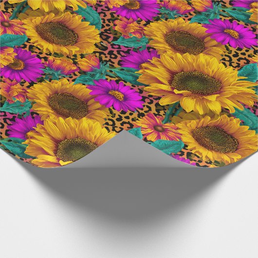 Bold Sunflower & Leopard Wrapping Paper Geschenkpapier (Ecke)