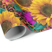 Bold Sunflower & Leopard Wrapping Paper Geschenkpapier (Rolleneckpunkt)