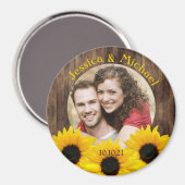 Bold Sunflower Wood Foto Wedding Save the Date Magnet (Vorderseite/Rückseite)