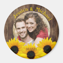 Bold Sunflower Wood Foto Wedding Save the Date Magnet