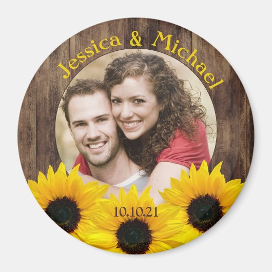 Bold Sunflower Wood Foto Wedding Save the Date Magnet (Vorne)