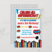 Bold Superhero Birthday Inlusion Einladung (Vorne/Hinten)