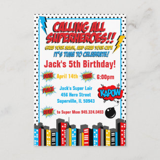 Bold Superhero Birthday Inlusion Einladung