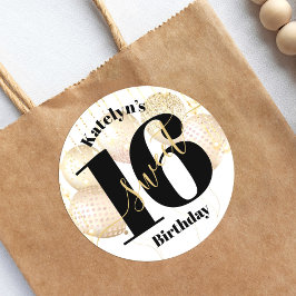 Bold Sweet 16 Birthday Gold Girly Balloons White Runder Aufkleber