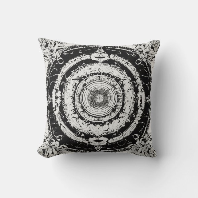 Bold Symmetry: Black & White Fine-Line Art Pillows Kissen (Vorderseite)