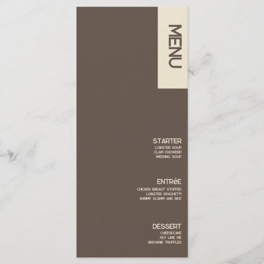Bold Tan Brown Wedding Menu Menükarte (Vorderseite)