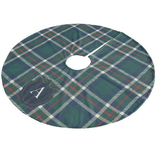 Bold Tartan Plaid Monogram Christmas Tree Skirt Fleece Weihnachtsbaumdecke (Schrägansicht)