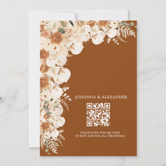 Bold Terracotta Boho Bohemisch QR Code Wedding Save The Date (Rückseite)