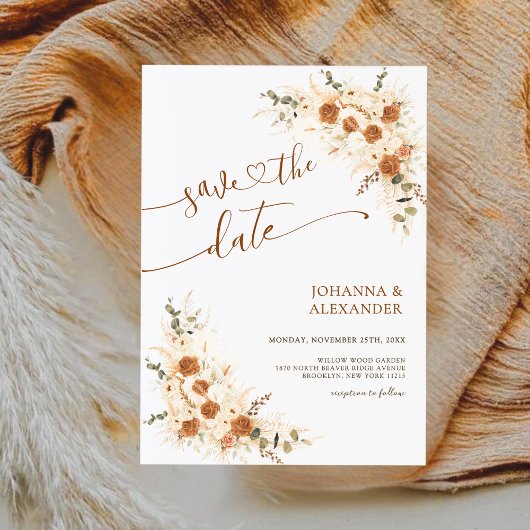 Bold Terracotta Boho Bohemisch QR Code Wedding Save The Date